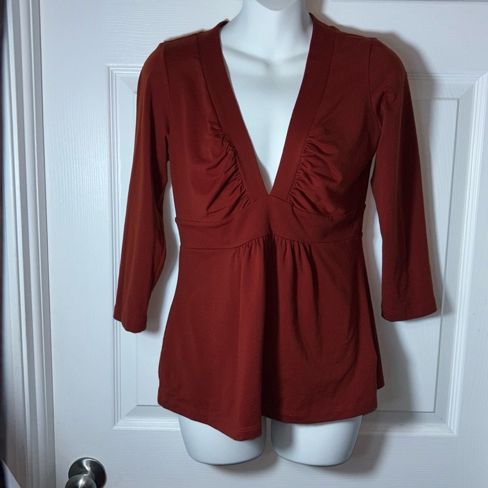 Susan Monaco Woman’s Top Deep Plunge Neckline Long Sleeve